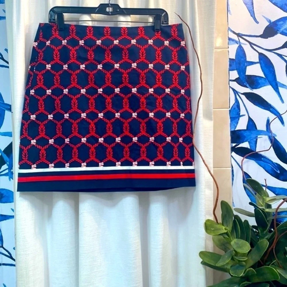 Women’s Talbots Straight Navy Blue and Red Nautical Style Mini Skirt Size 10